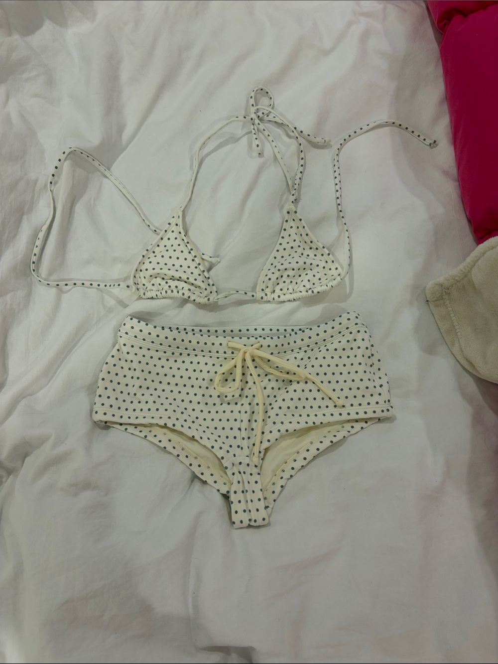 PacSun Cream Polka Dot Triangle Bikini Top & High-Waist Bottoms